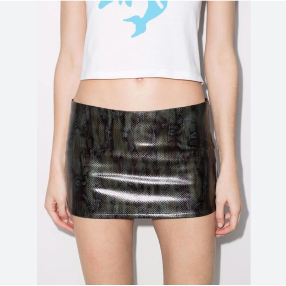 Miaou Faux Leather Mini Skirt In Green Snake Print